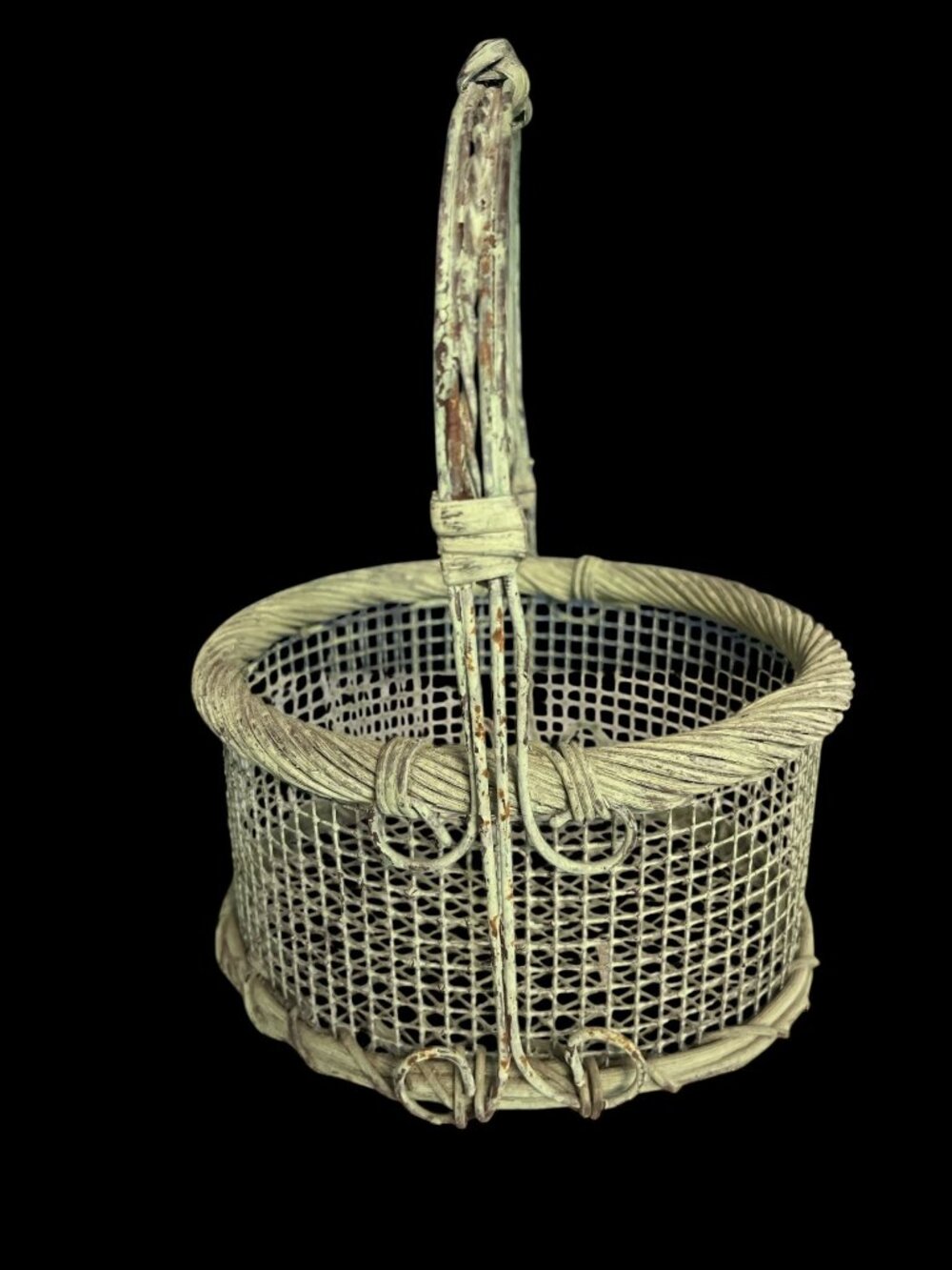 Vintage Green Wire Mesh Basket 7 Inch Farmhouse Cottage Decor